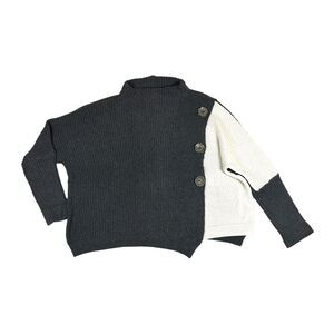 Neon Buddha Womens SP Solstice Sweater Oversized Gray Colorblock Buttons Artsy